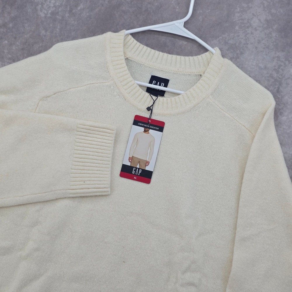Gap Crew Neck Sweater Mens XL Cream Long Sleeve Knit Casual Preppy Stretch NWT